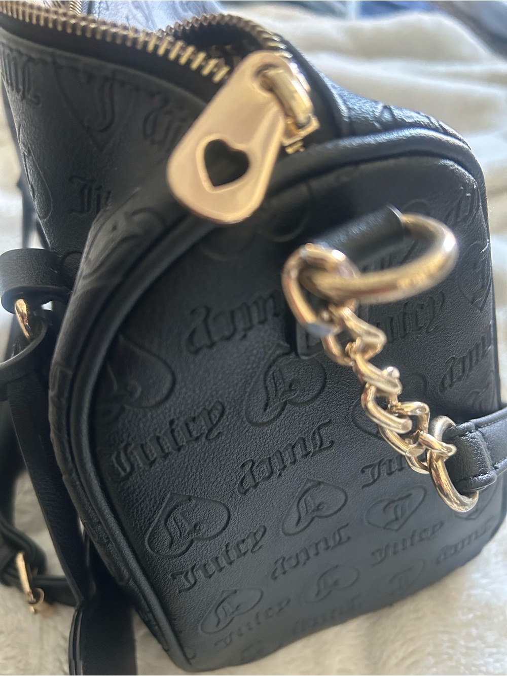 Juicy Couture Black Embossed Satchel with Heart Charm - Picture 6 of 6